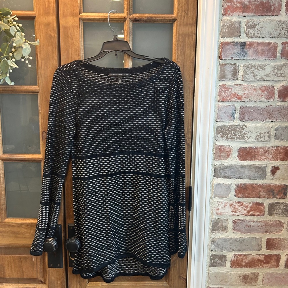 White House Black Market Tunic Sweater Womens Small Black Silver Textured Knit